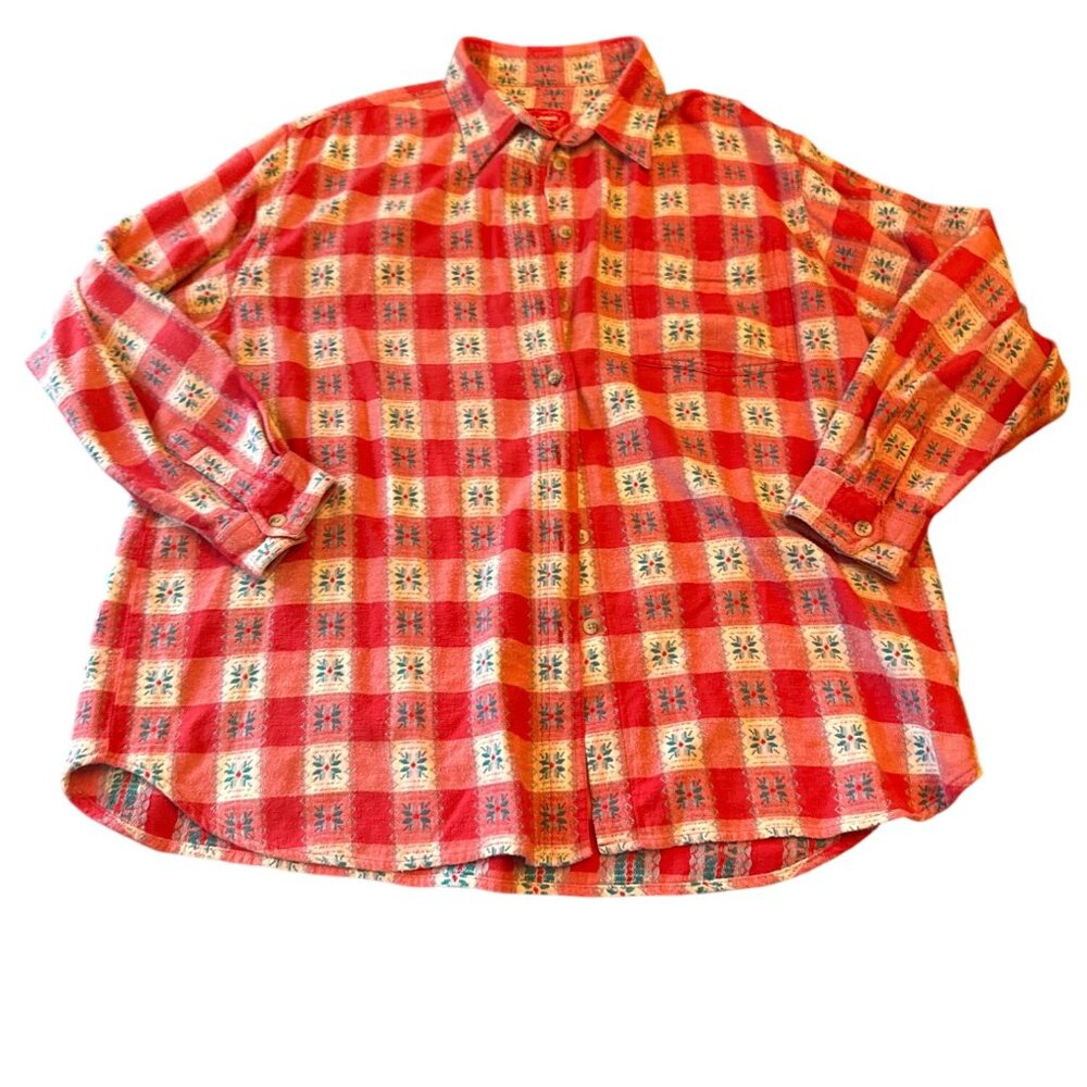 Venezia Jeans Red Plaid Button-Up Shirt 18/20 100% Cotton Holiday Vintage‎ 90s